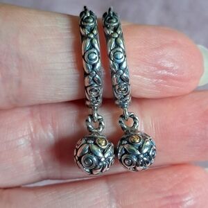 18k Yellow Gold Solid Sterling Silver Hoops With Floral Accents By David Schorr